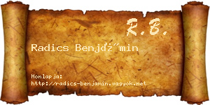 Radics Benjámin névjegykártya